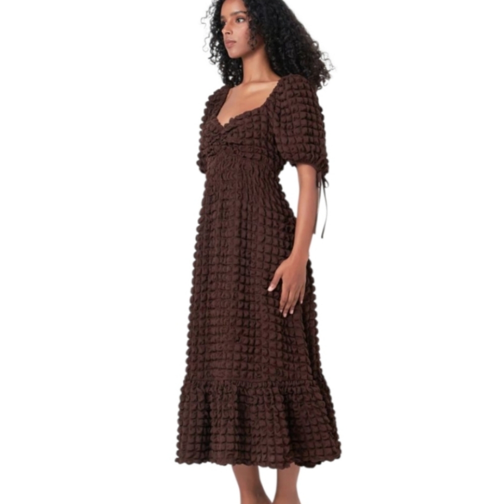 Anthropologie Endless Rose Puff Sleeve Textured Maxi Dress - Picture 2 of 16